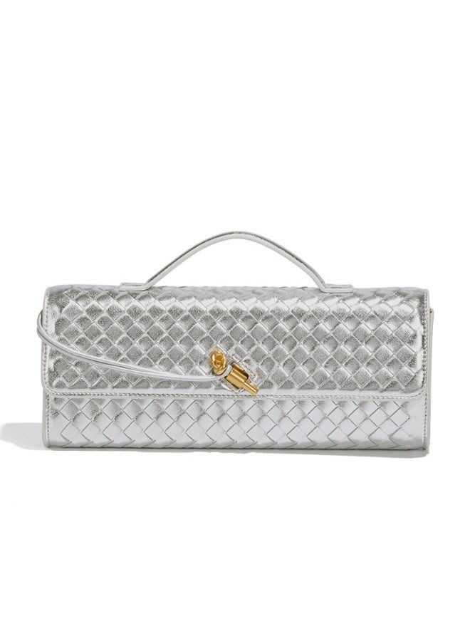 NIBEMINENT Spring Summer Woven Soft Leather Dinner Bag Ancient Baguette Bag Organ Bag Cross-body Hand Bag for Women - Image 1