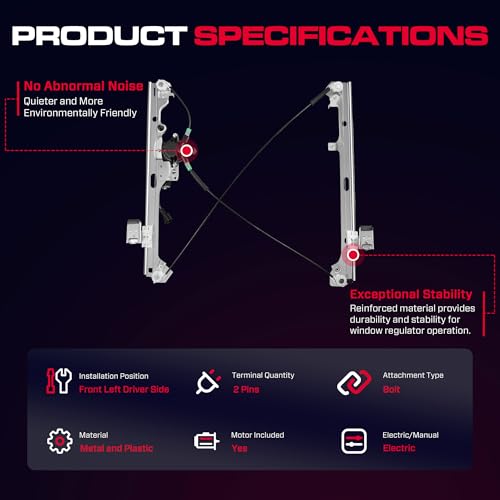 XIMAKA Front Driver Side Power Window Regulator with Motor (2 Pins) Fit for 2001-2006 Chevrolet Silverado 1500 3500, Avalanche Suburban GMC Sierra 1500 2500 3500 Yukon XL Cadillac Escalade, 741-644 - Image 3