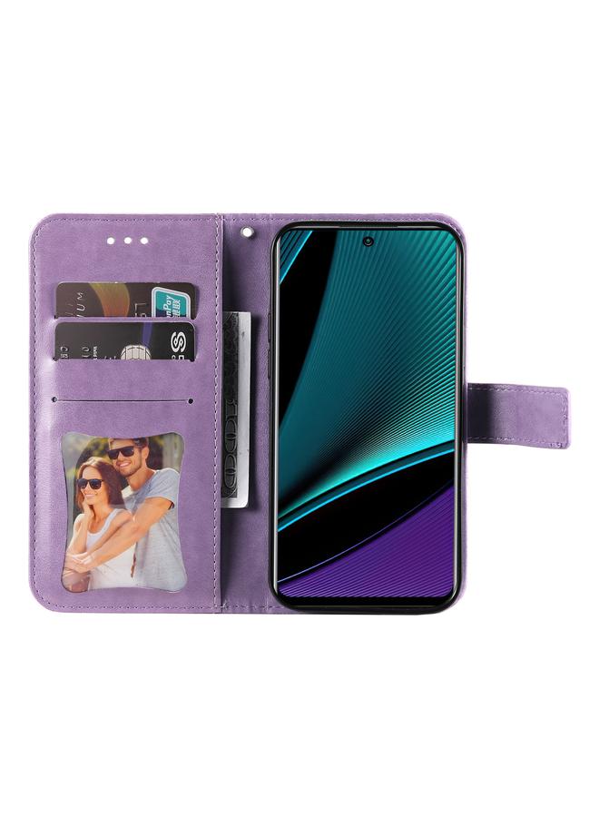 اس-توب جراب لهاتف Infinix Note 11 Pro/Note 11s، جراب جلدي أفقي قابل للطي، مزين بنقوش زهور 7 بتلات - Image 4