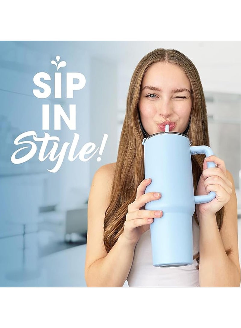 AUTOYSUR 40oz Insulated Tumbler with Handle,Lid and Straw, Stainless Steel Insulated Travel Mug Iced Coffee Cup, Travel Coffee Mug,Leak Proof and BPA Free, Keep Cold and Hot, Dishwasher Safe (Blue)  - Image 4
