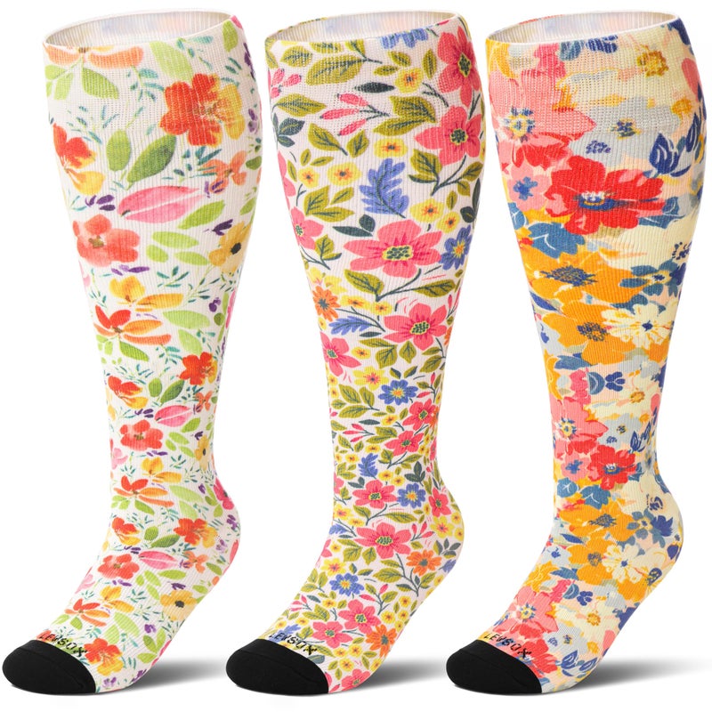 LEVSOX Wide Calf Compression Socks for Women Men Plus Size 15-20 mmHg Extra Large Knee High Support Sock for Nurses Pregnant Travel - Image 1