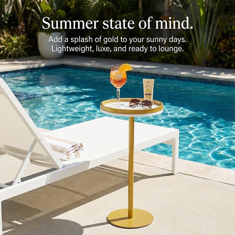 ZEXVIDA Martini Table, Small Round Drink Table with Weighted Base,Modern White & Gold Pedestal End Table with Tray Top Edge for Small Spaces, Living Room, Next to Sofa,24.7 "Tall - Image 5