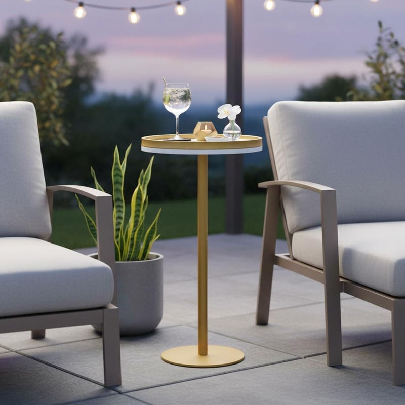 ZEXVIDA Martini Table, Small Round Drink Table with Weighted Base,Modern White & Gold Pedestal End Table with Tray Top Edge for Small Spaces, Living Room, Next to Sofa,24.7 "Tall - Image 3