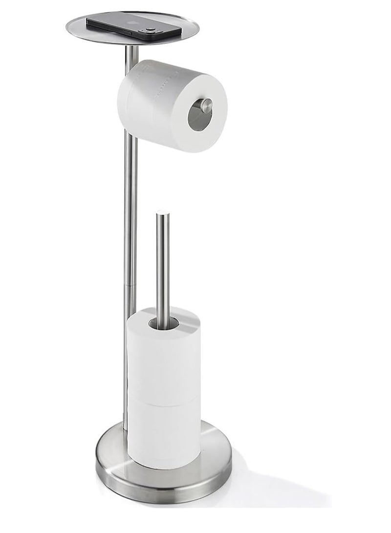 تراسل حامل حامل حامل ورق تواليت مع رف، حامل حامل ورق تواليت قائم بذاته مع صينية كبيرة، قاعدة ثقيلة لا تنقلب على الأرض، حامل موزع مناديل أرضية من الفولاذ المقاوم للصدأ SUS304 - Image 1