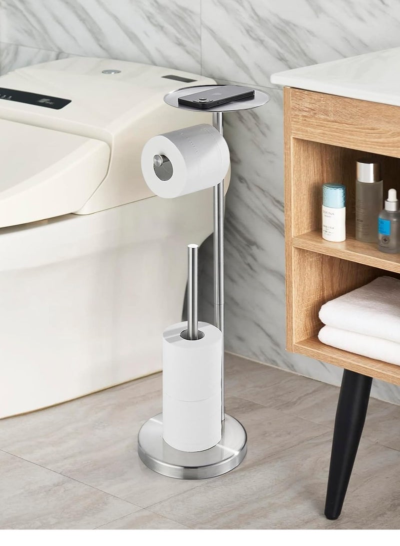 تراسل حامل حامل حامل ورق تواليت مع رف، حامل حامل ورق تواليت قائم بذاته مع صينية كبيرة، قاعدة ثقيلة لا تنقلب على الأرض، حامل موزع مناديل أرضية من الفولاذ المقاوم للصدأ SUS304 - Image 2