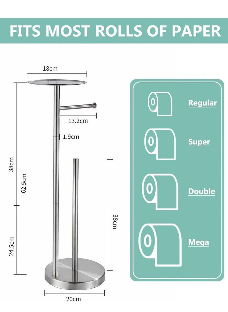 تراسل حامل حامل حامل ورق تواليت مع رف، حامل حامل ورق تواليت قائم بذاته مع صينية كبيرة، قاعدة ثقيلة لا تنقلب على الأرض، حامل موزع مناديل أرضية من الفولاذ المقاوم للصدأ SUS304 - Image 3
