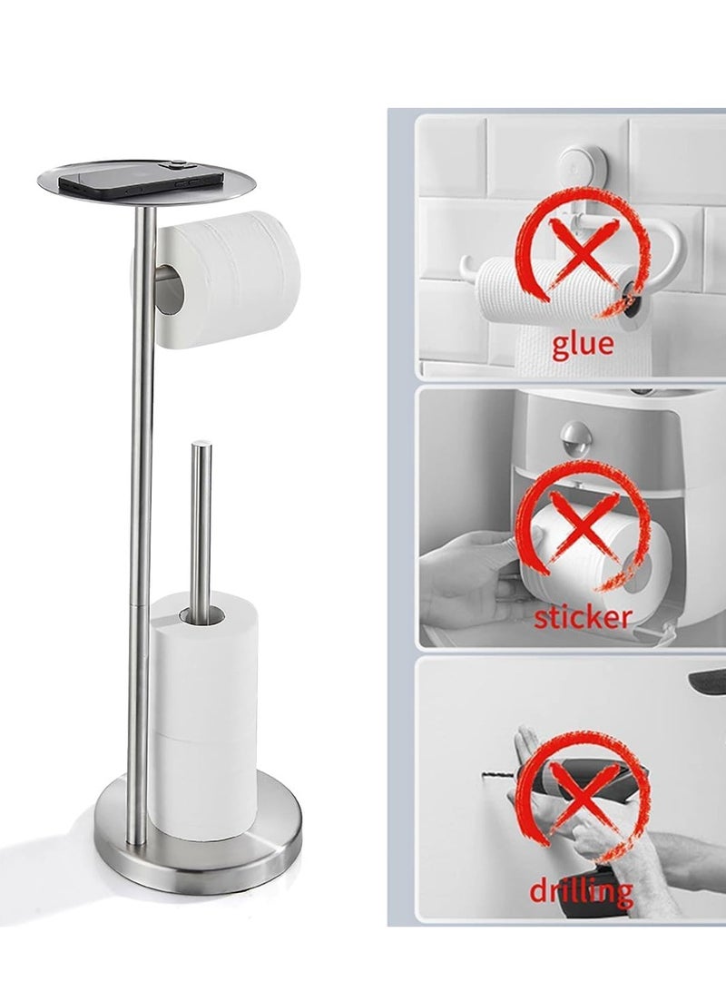 تراسل حامل حامل حامل ورق تواليت مع رف، حامل حامل ورق تواليت قائم بذاته مع صينية كبيرة، قاعدة ثقيلة لا تنقلب على الأرض، حامل موزع مناديل أرضية من الفولاذ المقاوم للصدأ SUS304 - Image 4