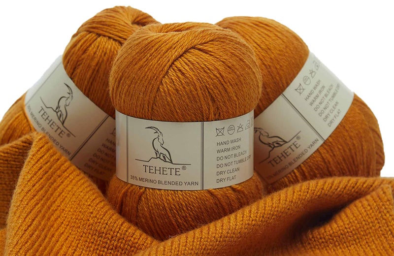 TEHETE Merino Wool Yarn for Knitting 3-Ply Soft Lightweight 150g Crochet Yarn (Ginger) - Image 1