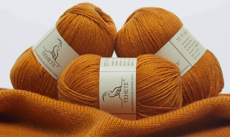 TEHETE Merino Wool Yarn for Knitting 3-Ply Soft Lightweight 150g Crochet Yarn (Ginger) - Image 2