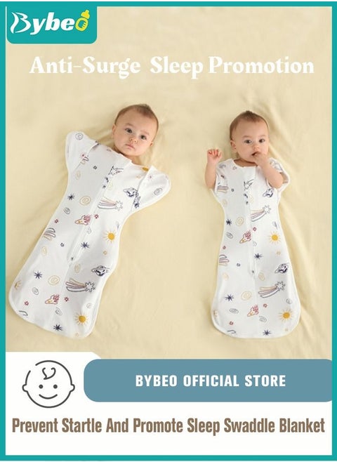 Baby Swaddle Blanket Sack with Arms Free Design, Transition to Arm Freedom Wearable for Newborn Girl and Boy, Medium 100% Breathable Cotton 3-6Months