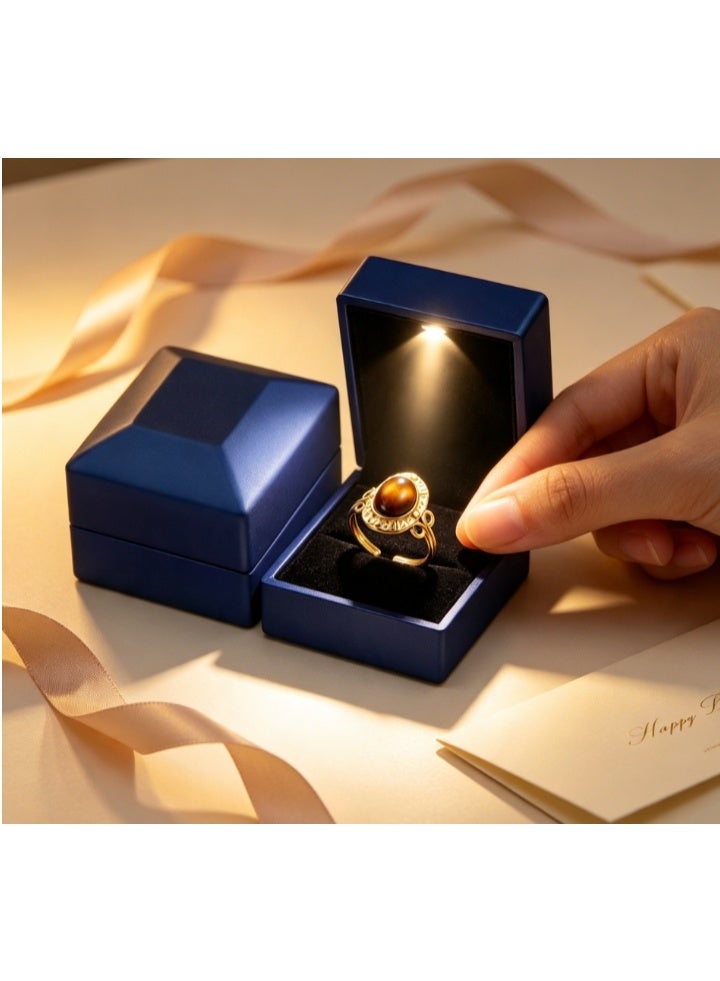 LATEEN 18K Gold Plated Stainless Steel Tiger’s Eye Open Ring with Luxury LED Light Gift Box, High-End Vintage Statement Jewelry for Men & Women - Image 4