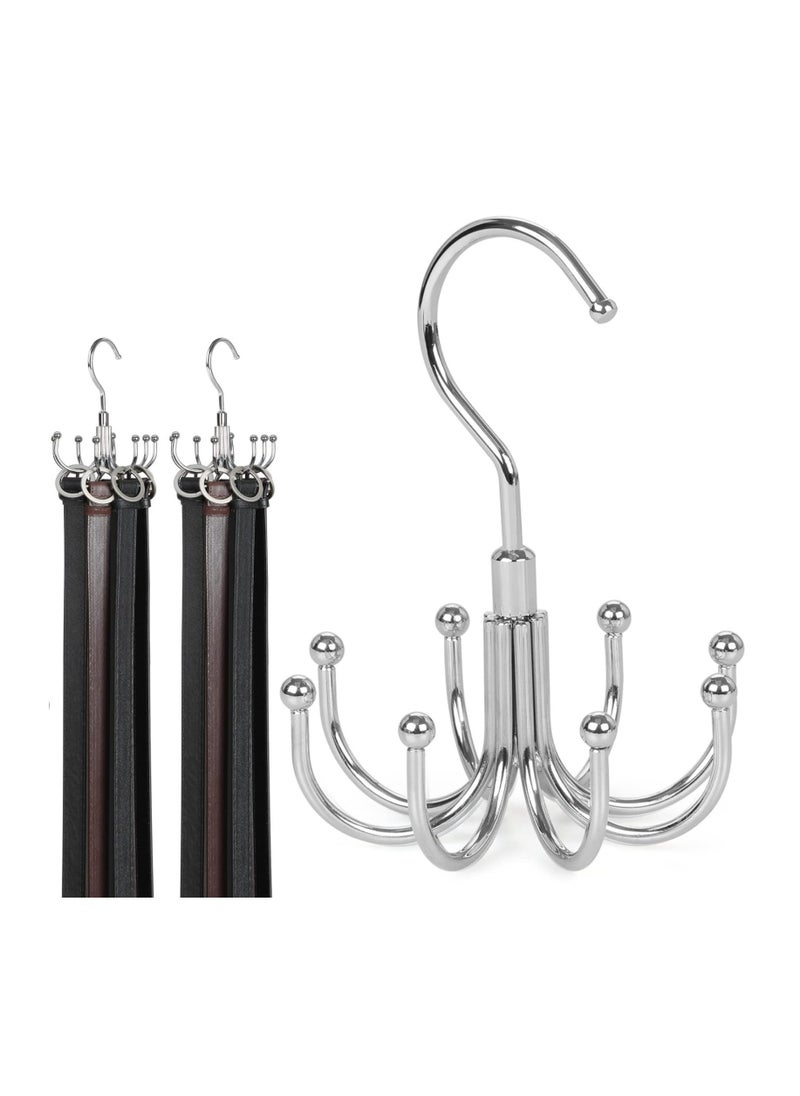 Y&D Pack Of 2 Belt Hanger For Closet , 360°Swivel Rack, Organizer With 8 Hanging Hooks, Accessory Organizers Belt, Dog Collar, Tie, Tank Top, Bra, Purse, Scarf, Silver  - Image 1