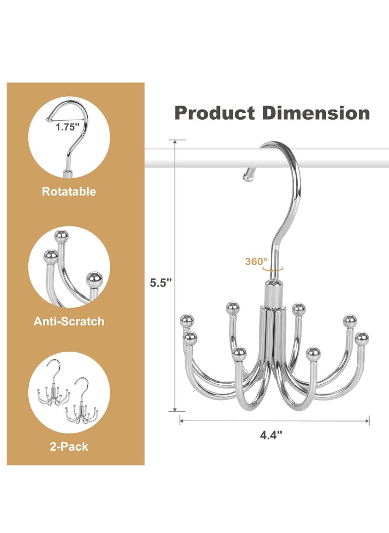 Y&D Pack Of 2 Belt Hanger For Closet , 360°Swivel Rack, Organizer With 8 Hanging Hooks, Accessory Organizers Belt, Dog Collar, Tie, Tank Top, Bra, Purse, Scarf, Silver  - Image 3