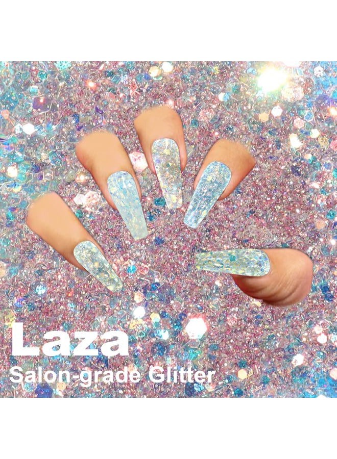 Laza 8 Colours Nail Art Glitter Diamond Dust Iridescent Nail Powder Chunky Glitter Confetti Foil Flakes Sequins for Nail Art Supplies, Gel Polish, Mermaid Makeup, Body, Resin — Glittering Iridescence - Image 3