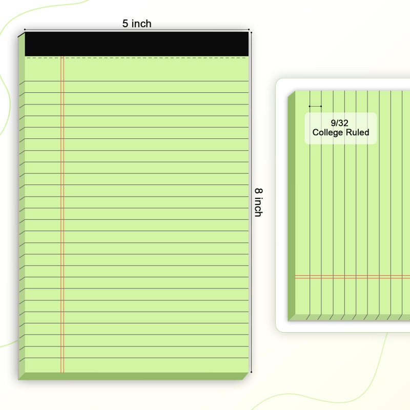 AILZFEI 6pcs Small Note Pad 5x8 College Ruled Green Legal Pads Paper Notepads 6 Pack Study Back Writing Pads 5 x 8 Legal Pads Perforated Narrow Ruled Pads of Paper Green - Image 2