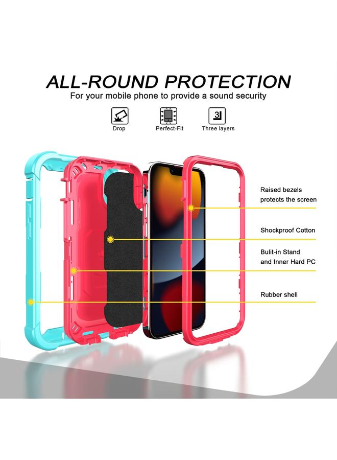 S-TOP Case For iPhone 13 mini PC + Rubber 3-layers Shockproof Protective Case with Rotating Holder - Image 3
