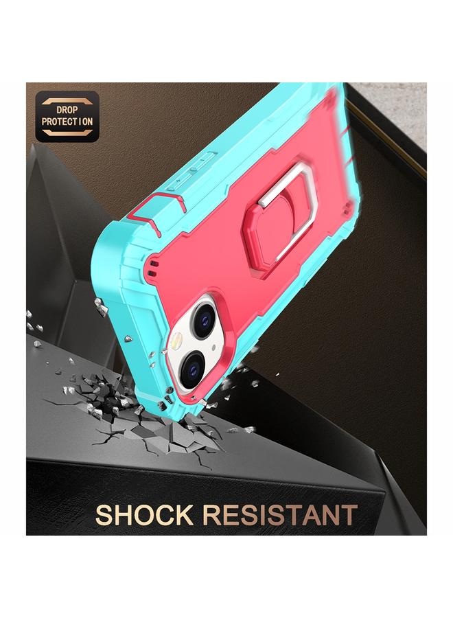 S-TOP Case For iPhone 13 mini PC + Rubber 3-layers Shockproof Protective Case with Rotating Holder - Image 5