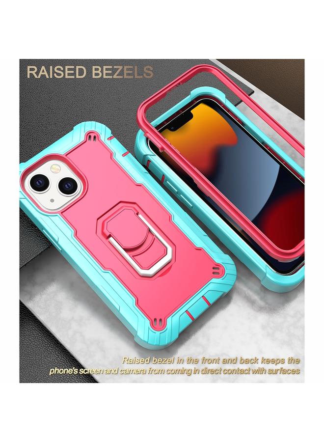 S-TOP Case For iPhone 13 mini PC + Rubber 3-layers Shockproof Protective Case with Rotating Holder - Image 2