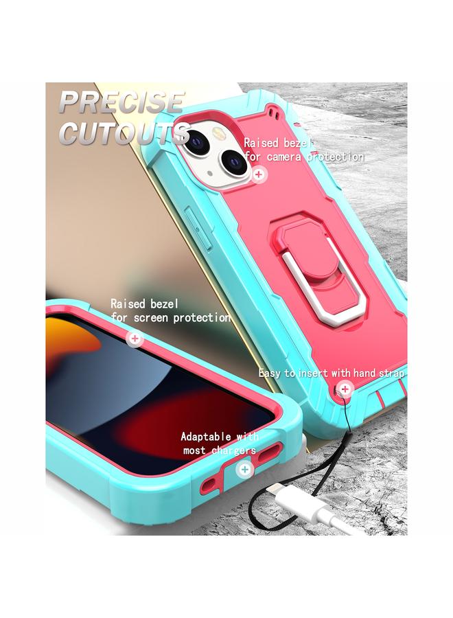 S-TOP Case For iPhone 13 mini PC + Rubber 3-layers Shockproof Protective Case with Rotating Holder - Image 4