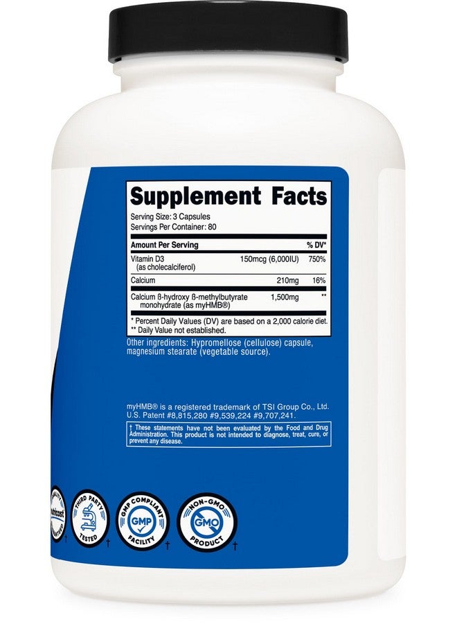 مكمل غذائي Nutricost HMB (1500 ملغ) وفيتامين D3 (6000 وحدة دولية) - 240 كبسولة، 80 حصة - خالٍ من الغلوتين وغير معدل وراثيًا - Image 5