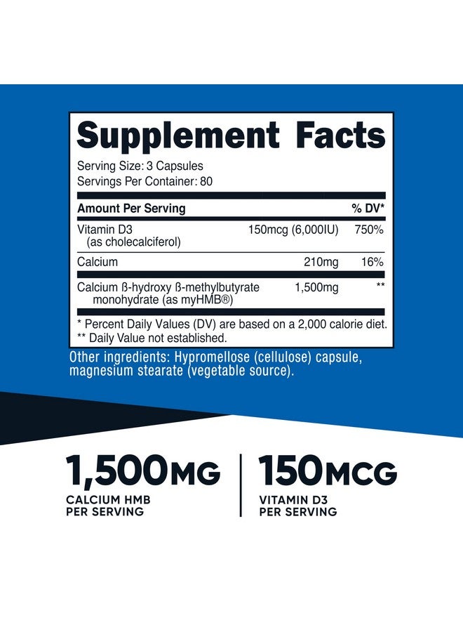 مكمل غذائي Nutricost HMB (1500 ملغ) وفيتامين D3 (6000 وحدة دولية) - 240 كبسولة، 80 حصة - خالٍ من الغلوتين وغير معدل وراثيًا - Image 2