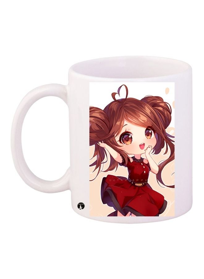 RYN Anime Girl Printed Coffee Mug White/Red/Brown 11ounce