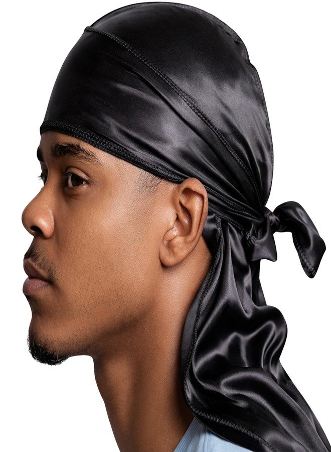 فيتا دوراج حريري فاخر - دوراج حريري ناعم للرجال والنساء، أشرطة طويلة مزدوجة عريضة، خياطة خارجية ثلاثية (أسود) - Image 1