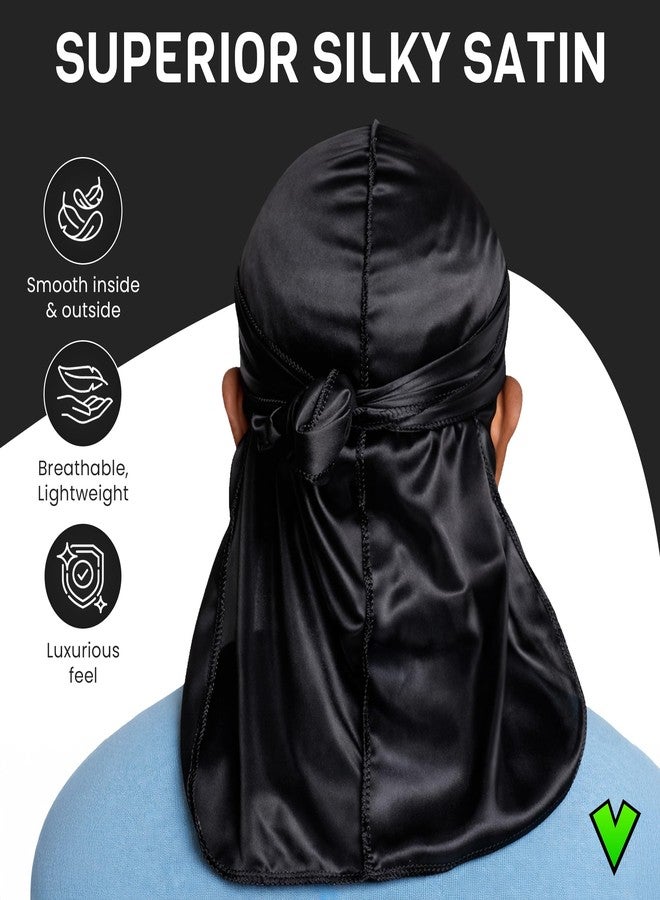 فيتا دوراج حريري فاخر - دوراج حريري ناعم للرجال والنساء، أشرطة طويلة مزدوجة عريضة، خياطة خارجية ثلاثية (أسود) - Image 2