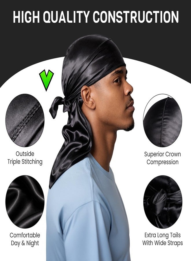 فيتا دوراج حريري فاخر - دوراج حريري ناعم للرجال والنساء، أشرطة طويلة مزدوجة عريضة، خياطة خارجية ثلاثية (أسود) - Image 3