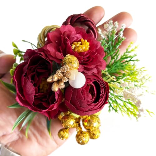 ADIKALA™ Handmade Artificial Big Peonies 3 Flower Bunch for Trousseau Packing, Ready to use Flower Brooch Hamper for Decoration, Gift Wrapping Flowers (3, Maroon) - Image 1