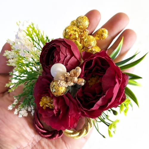 ADIKALA™ Handmade Artificial Big Peonies 3 Flower Bunch for Trousseau Packing, Ready to use Flower Brooch Hamper for Decoration, Gift Wrapping Flowers (3, Maroon) - Image 4