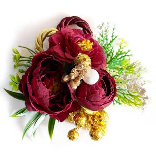 ADIKALA™ Handmade Artificial Big Peonies 3 Flower Bunch for Trousseau Packing, Ready to use Flower Brooch Hamper for Decoration, Gift Wrapping Flowers (3, Maroon) - Image 3