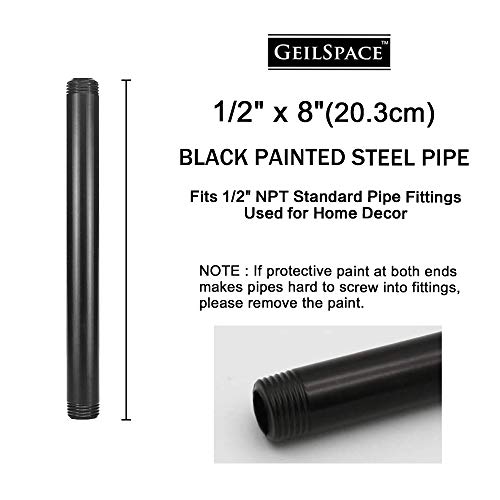 GeilSpace 6 Pack 1/2" × 8" Pre-Cut Black Metal Pipe, Industrial Steel Fits Standard Half Inch Black Threaded Pipes and Fittings - Vintage DIY Industrial Shelving (1/2" × 8") - Image 2