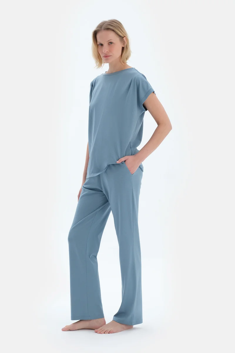 dagi T-shirt & Trousers Pajama Set Crew Neck Cotton Blend Mid Rise Regular/Classic Fit Sleepwear
