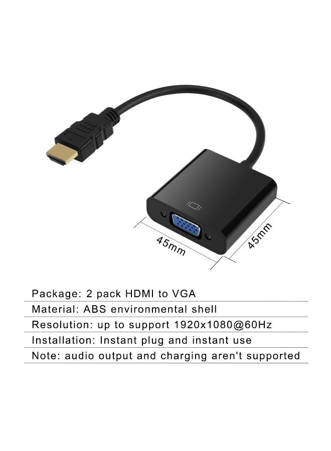 شابية قطعتان من HDMI إلى VGA، محول HDMI إلى VGA مطلي بالذهب (ذكر إلى أنثى) للكمبيوتر، سطح المكتب، الكمبيوتر المحمول، الكمبيوتر الشخصي، الشاشة، جهاز العرض، HDTV، Chromebook، Raspberry Pi، Roku، Xbox والمزيد - أسود - Image 2