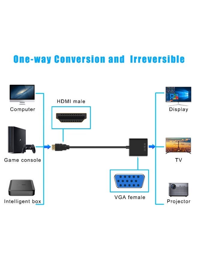 شابية قطعتان من HDMI إلى VGA، محول HDMI إلى VGA مطلي بالذهب (ذكر إلى أنثى) للكمبيوتر، سطح المكتب، الكمبيوتر المحمول، الكمبيوتر الشخصي، الشاشة، جهاز العرض، HDTV، Chromebook، Raspberry Pi، Roku، Xbox والمزيد - أسود - Image 3