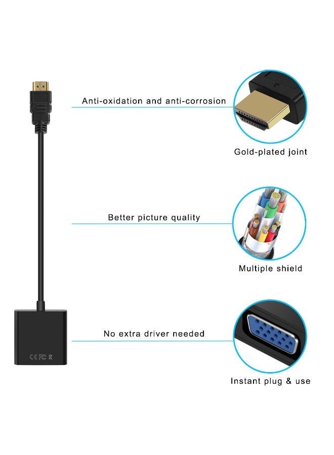 شابية قطعتان من HDMI إلى VGA، محول HDMI إلى VGA مطلي بالذهب (ذكر إلى أنثى) للكمبيوتر، سطح المكتب، الكمبيوتر المحمول، الكمبيوتر الشخصي، الشاشة، جهاز العرض، HDTV، Chromebook، Raspberry Pi، Roku، Xbox والمزيد - أسود - Image 5
