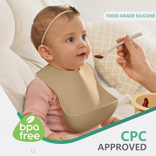 Cuddle Campus Set of 3 Silicone Bibs for Babies & Toddlers,Soft Adjustable Bibs with Pocket Food Catcher for Baby Girl,Boy Marsh (Set 4) - Image 2