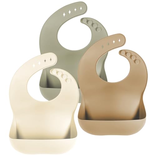 Cuddle Campus Set of 3 Silicone Bibs for Babies & Toddlers,Soft Adjustable Bibs with Pocket Food Catcher for Baby Girl,Boy Marsh (Set 4) - Image 1