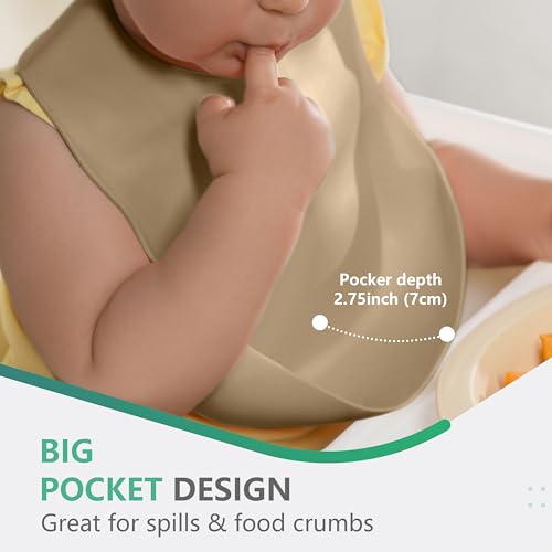 Cuddle Campus Set of 3 Silicone Bibs for Babies & Toddlers,Soft Adjustable Bibs with Pocket Food Catcher for Baby Girl,Boy Marsh (Set 4) - Image 4