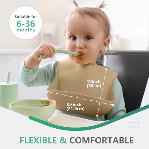 Cuddle Campus Set of 3 Silicone Bibs for Babies & Toddlers,Soft Adjustable Bibs with Pocket Food Catcher for Baby Girl,Boy Marsh (Set 4) - Image 3