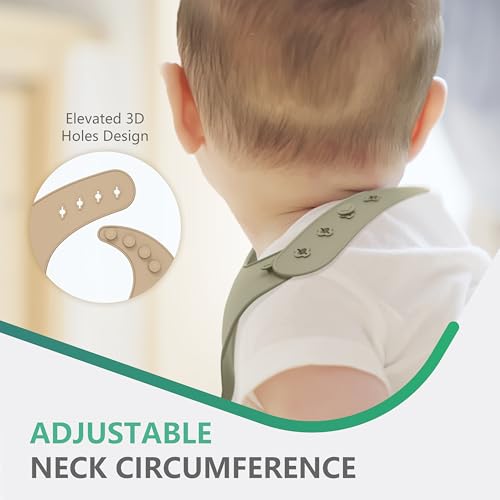 Cuddle Campus Set of 3 Silicone Bibs for Babies & Toddlers,Soft Adjustable Bibs with Pocket Food Catcher for Baby Girl,Boy Marsh (Set 4) - Image 5