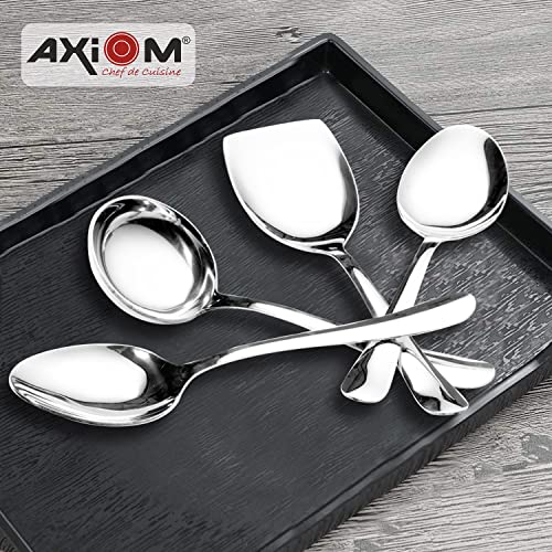 Axiom Stainless Steel Serving Tools 6 Piece Heavy Gauge Non-Stick Set Of 2 Soup Ladle (Karchi), 2 Solid Spoon (Chamcha) And 2 Rice Spoon For Serving Soup/Curry/Dal/Rice/Pasta - 23 Cm - Image 3