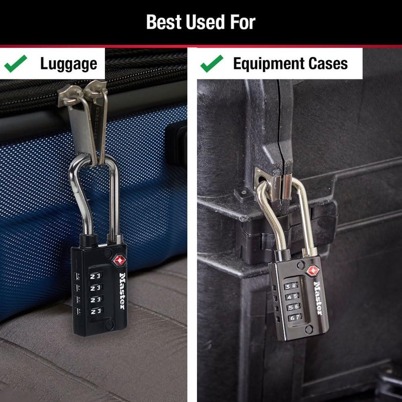 MasterLock Padlock, Set Your Own Combination TSA Accepted Luggage Lock, 1-5/16 in. Wide, Black, 4 pk, 4696EC4 (Pack of 10) - Image 2