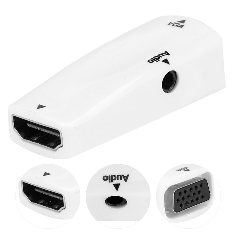 1080P HD Multimedia Interface Female to VGA Female Adapter Converter with Audio CableWhite - Image 2