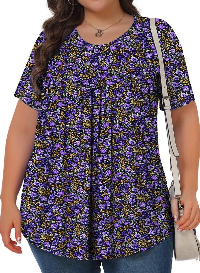 Tencede Womens Plus Size Tops Tunic Short Sleeve Crew Neck Shirts Casual Soft Blouse 1X-5X, Cercis Chinensis, 3XL - Image 2