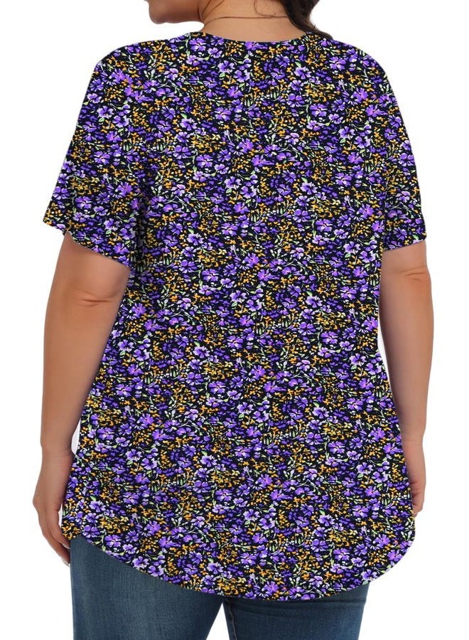Tencede Womens Plus Size Tops Tunic Short Sleeve Crew Neck Shirts Casual Soft Blouse 1X-5X, Cercis Chinensis, 3XL - Image 4