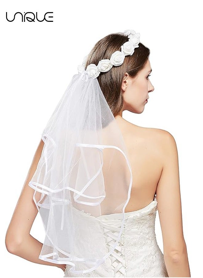 Unique Bachelorette Party Veil Boho Flower Crown Veil Bridal Shower Veil Headband Bride to Be Flower Veil for Wedding  - Image 1
