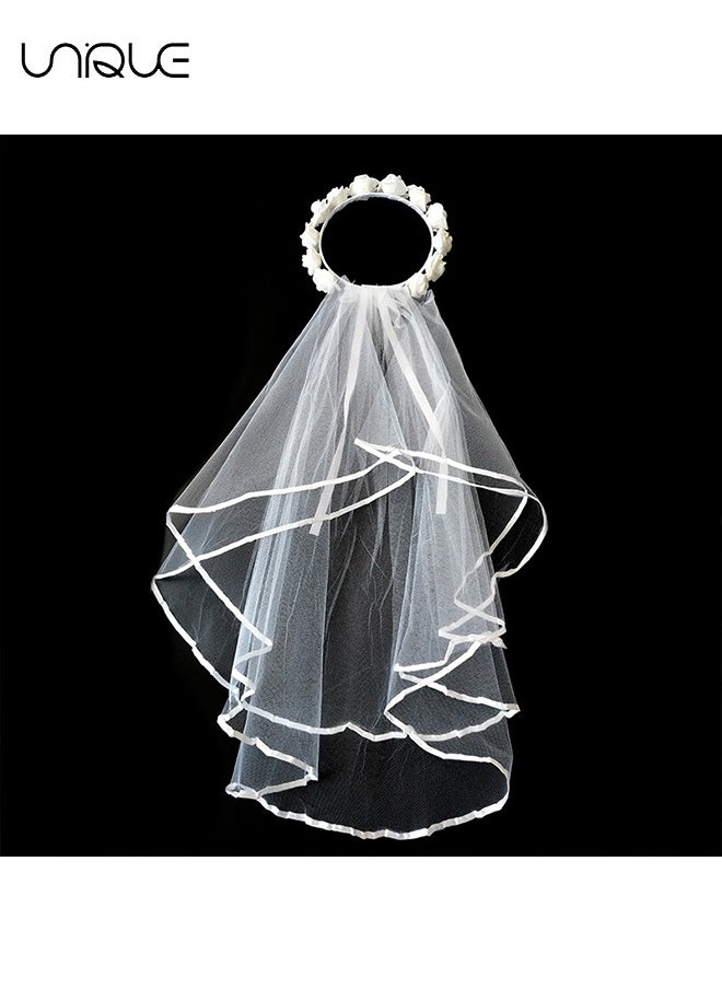 Unique Bachelorette Party Veil Boho Flower Crown Veil Bridal Shower Veil Headband Bride to Be Flower Veil for Wedding  - Image 3
