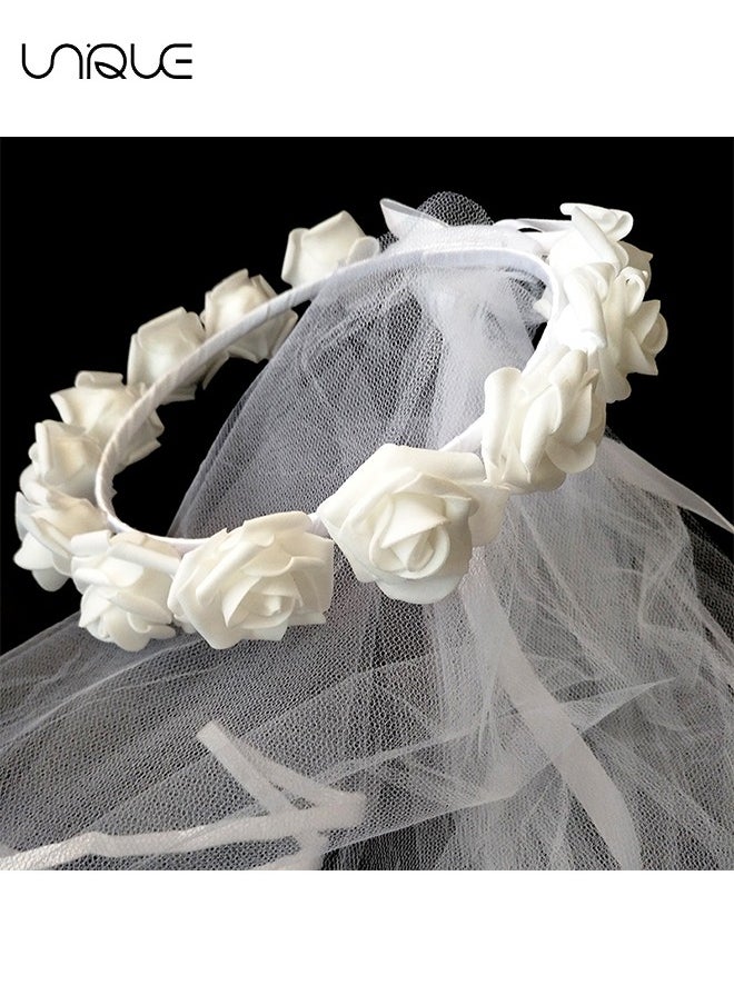 Unique Bachelorette Party Veil Boho Flower Crown Veil Bridal Shower Veil Headband Bride to Be Flower Veil for Wedding  - Image 2